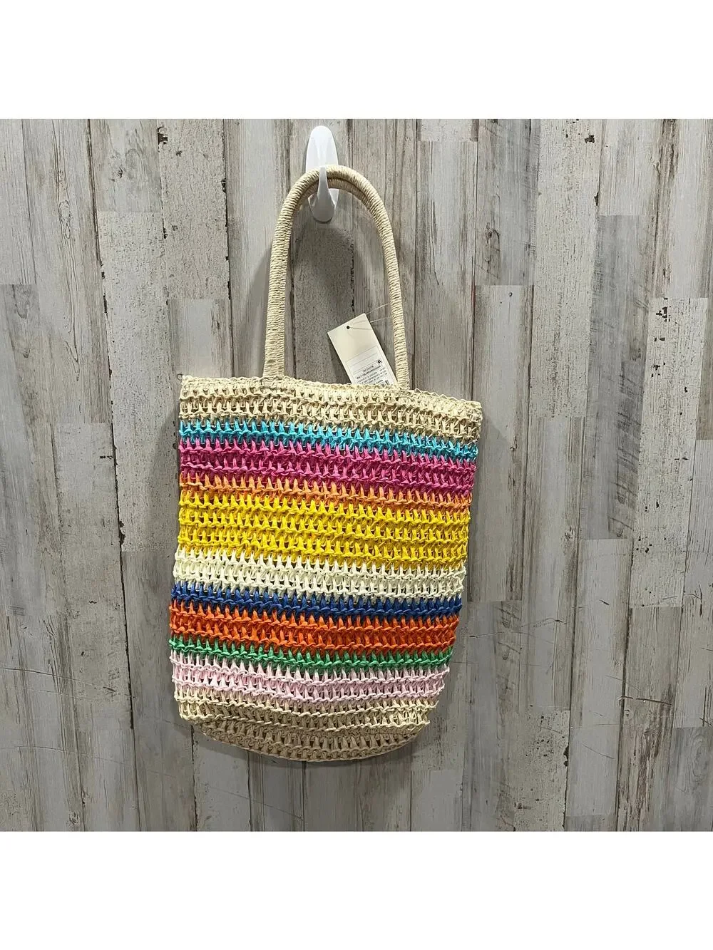 New! Cat & Jack Rainbow Stripe Woven Straw Beach Bag Shoulder